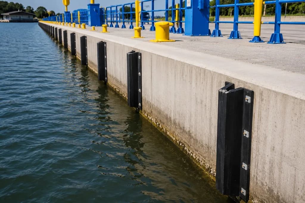 Arch Fender marine rubber fender installed on a concrete quay