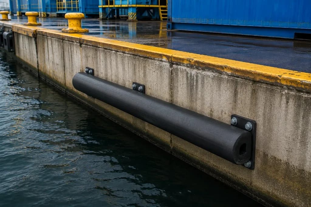D Fender - Marine Rubber Fender D Fender marine rubber fender installed on a concrete quay