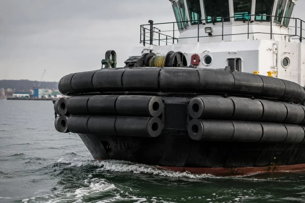 Tugboat Fender - Marine Rubber Fender Tugboat-fendere montert på baugen av en slepebåt